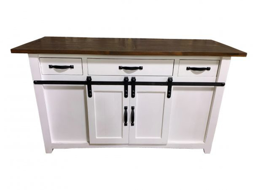 Picture of RUSTIC ANTIQUE WHITE BARNDOOR KITCHEN ISLAND - TE133