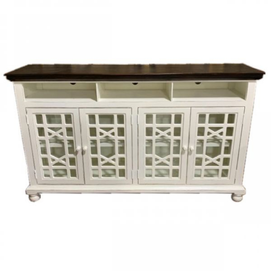 Picture of RUSTIC ENTERTAINMENT CONSOLE ANTIQUE WHITE/COFFEE TOP - WO69
