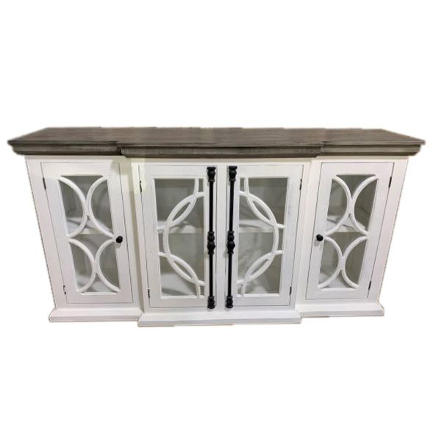 Picture of RUSTIC ENTERTAINMENT CONSOLE ANTIQUE WHITE/GRAY TOP - TE213