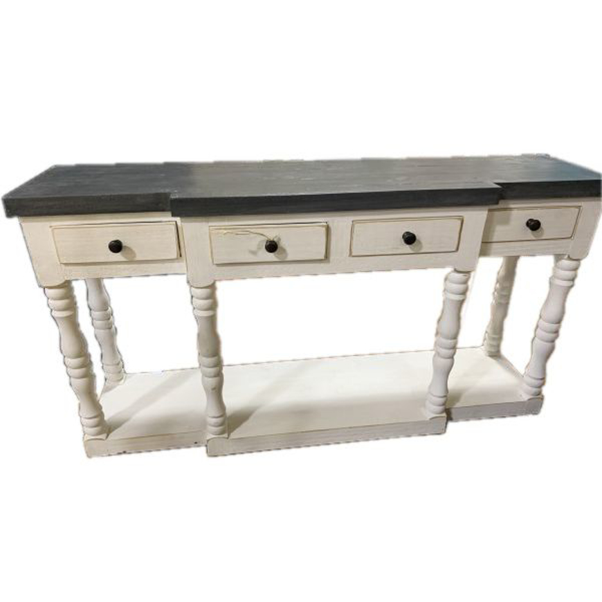Picture of RUSTIC ENTERTAINMENT CONSOLE/SOFA TABLE IN WEATHERED WHITE/GRAY TOP - MD524