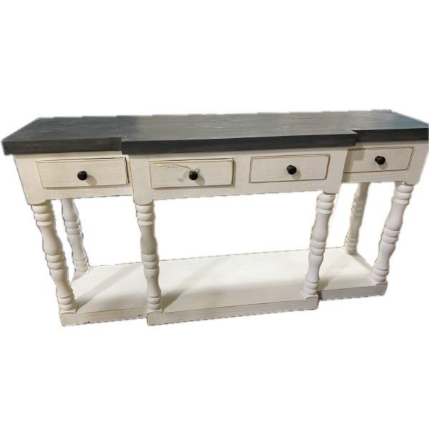 Picture of RUSTIC ENTERTAINMENT CONSOLE/SOFA TABLE IN WEATHERED WHITE/GRAY TOP - MD524