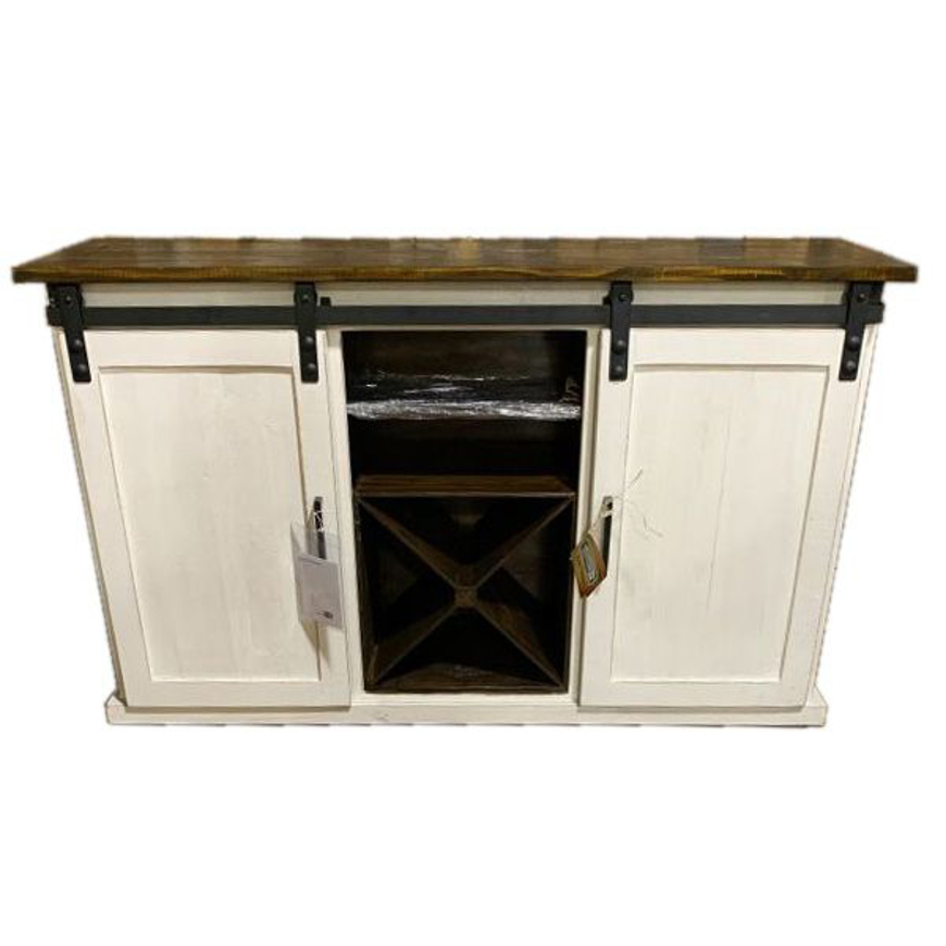 Picture of RUSTIC BARNDOOR WINE CONSOLE WEATHERED WHITE BROWN TOP - MD1015