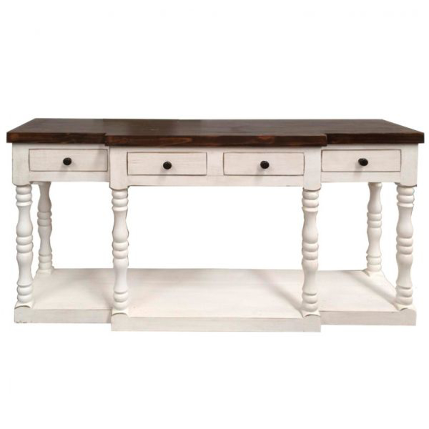 Picture of RUSTIC ENTERTAINMENT CONSOLE/SOFA TABLE WEATHERED WHITE BROWN TOP - MD978