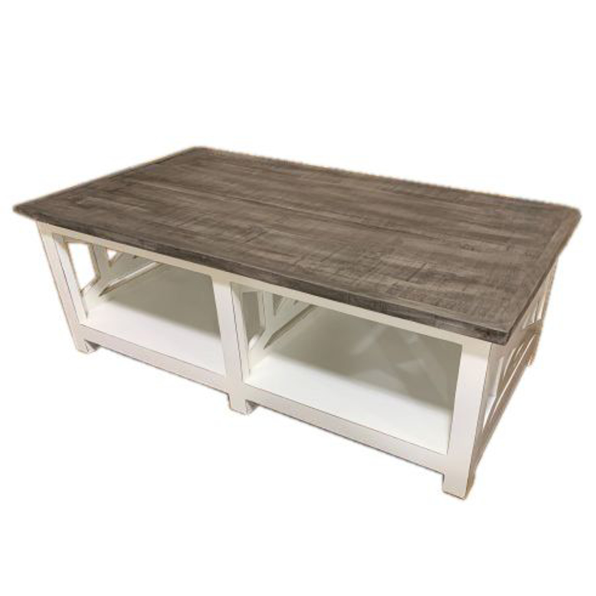 Picture of RUSTIC COFFEE TABLE ANTIQUE WHITE GRAY TOP - WO127