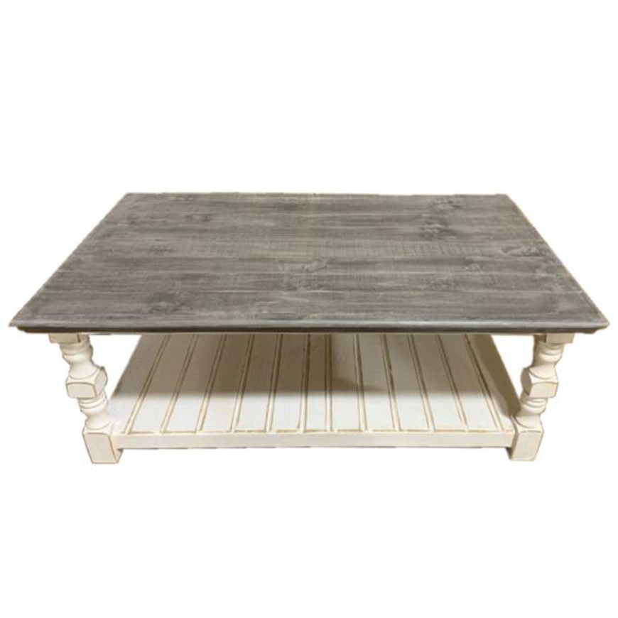 Picture of RUSTIC COTTAGE COCKTAIL TABLE WEATHERED WHITE GRAY TOP - MD526