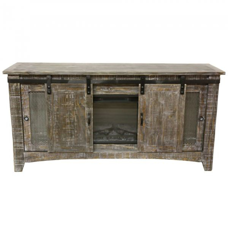 Picture of RUSTIC BARNWOOD BARNDOOR FIREPLACE TV CONSOLE - MD1022