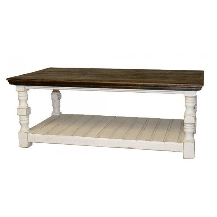 Picture of RUSTIC COTTAGE COCKTAIL TABLE WEATHERED WHITE BROWN TOP - MD541