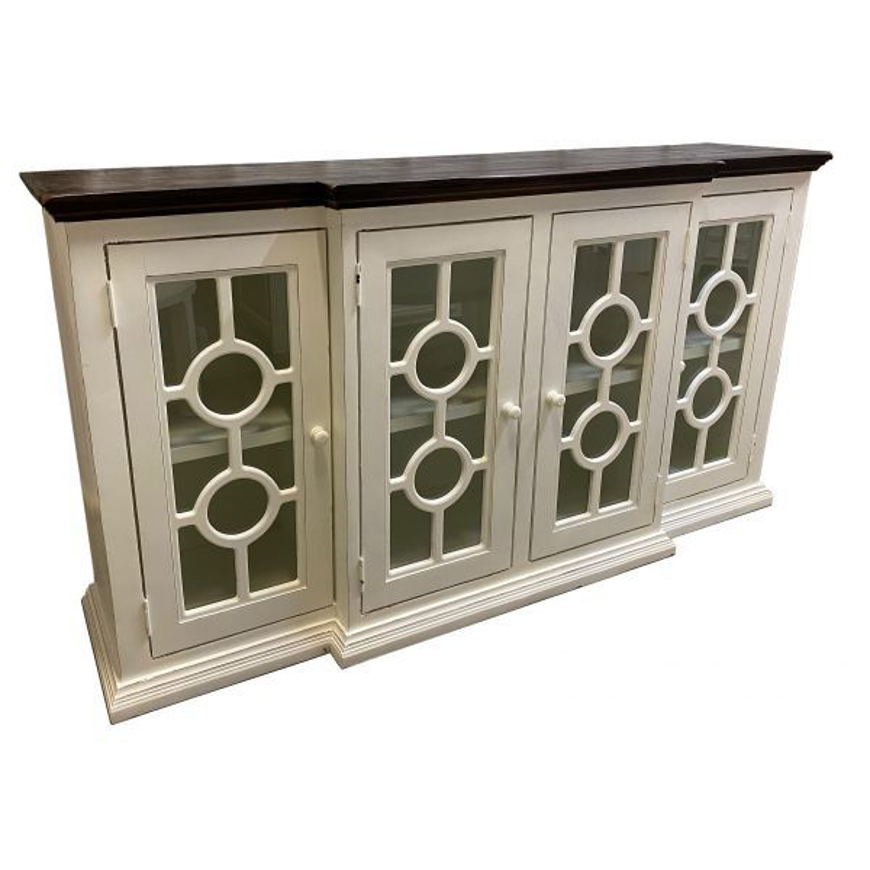 Picture of RUSTIC ENTERTAINMENT CONSOLE ANTIQUE WHITE/COFFEE TOP - WO64