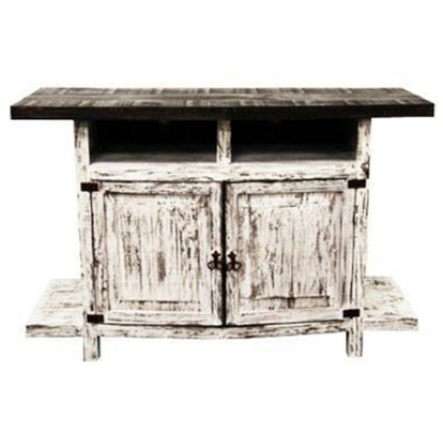 Picture of RUSTIC ENTERTAINMENT CONSOLE SCRAPED WHITE/DARK BROWN TOP - MD603
